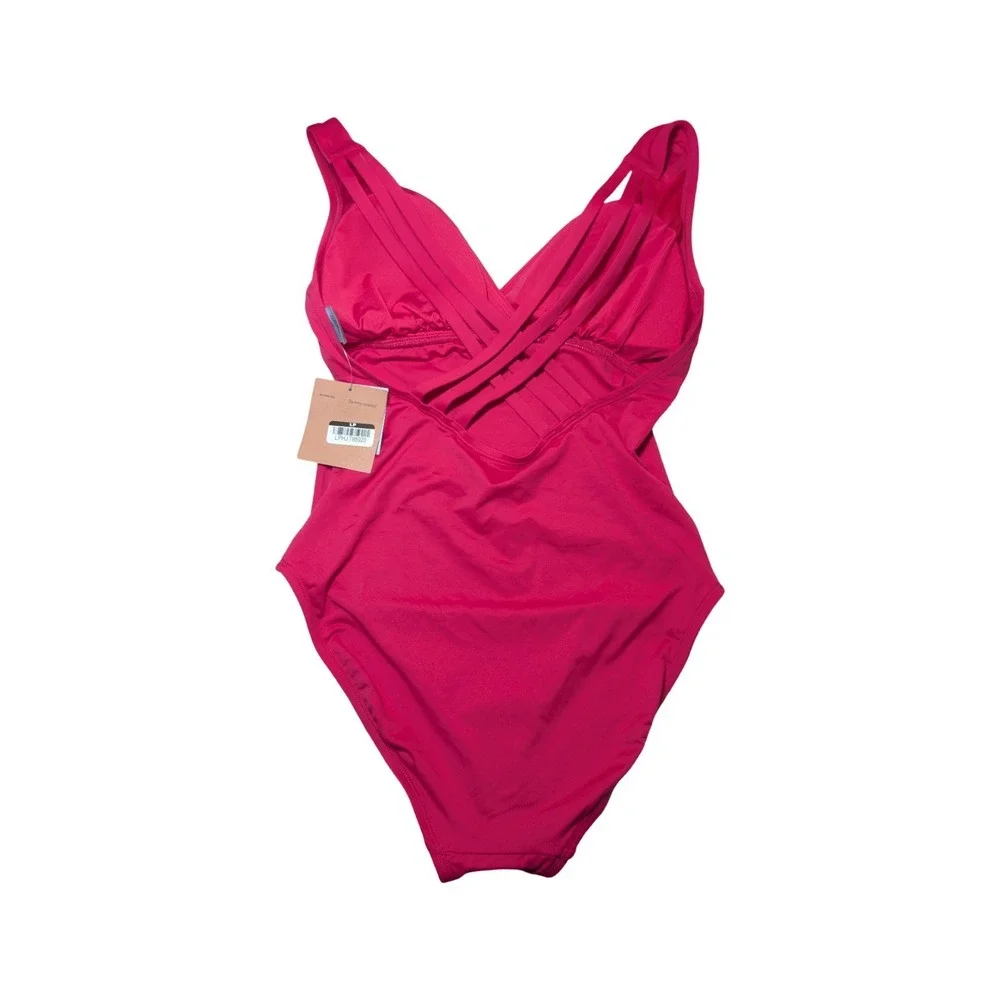 ⭐D4 Shade & Shore Swimsuit Womens Pink One Piece V-Neck Strappy Back - L